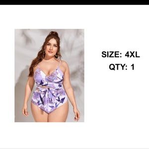 Plus Floral Knot Front One Piece Swimsuit